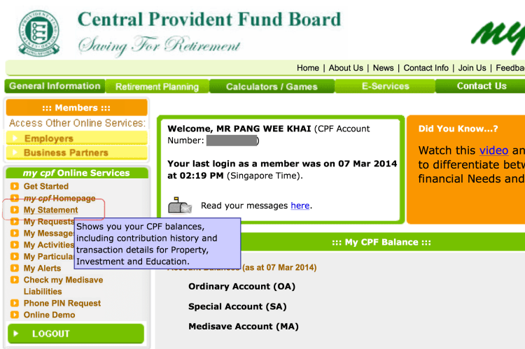 Click "My Statement"